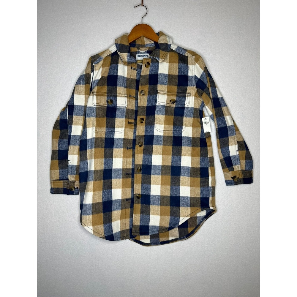 Old Navy Men Flannel Jacket Button Up Blue Brown Plaid Small NWT 413798-06-1